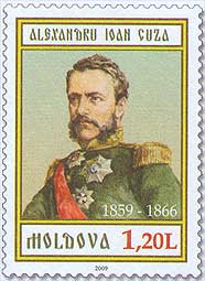 Imaginea lui Alexandru Ioan Cuza pe o marcă poștală din Republica Moldova
